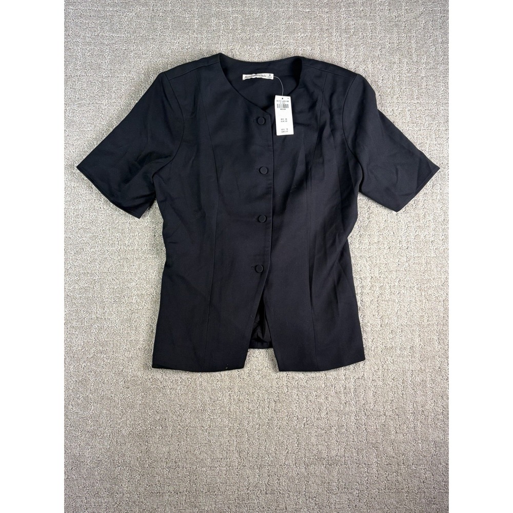 Abercrombie & Fitch Short-Sleeve Tailored Vest Top Black Size M Blazer Blouse